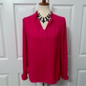Rose + Olive Bright Pink Ruffle Blouse